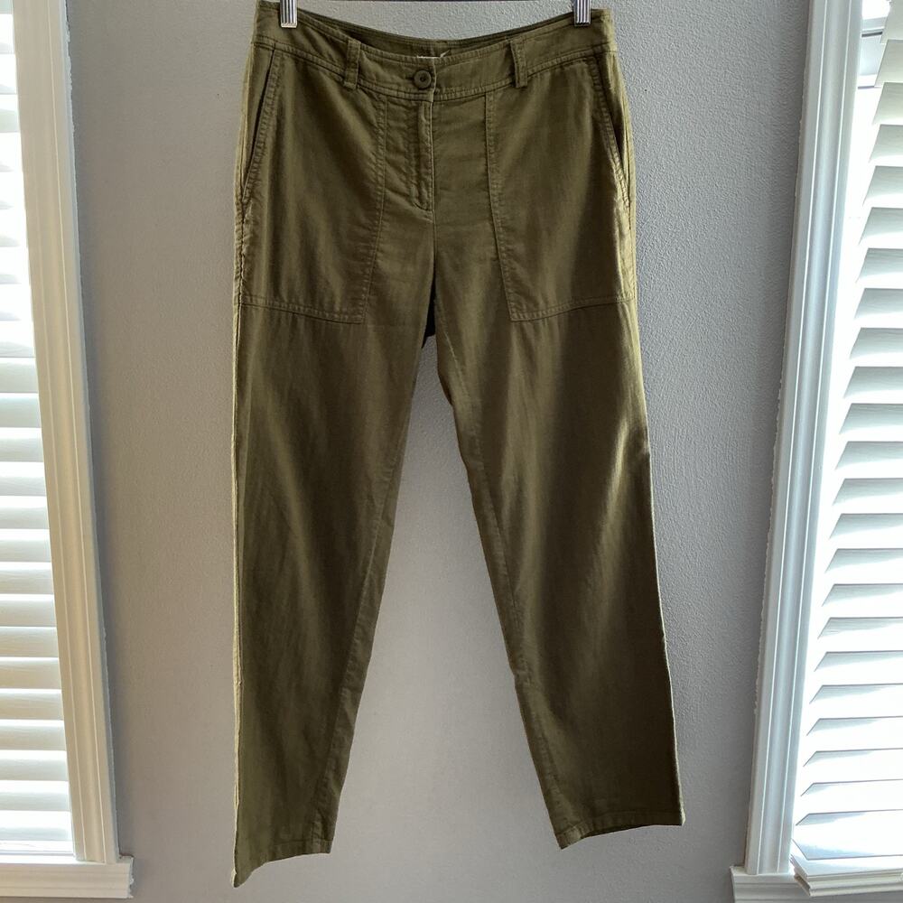 Eileen Fisher Green Khaki 100% Cotton Pants Size‎ 4